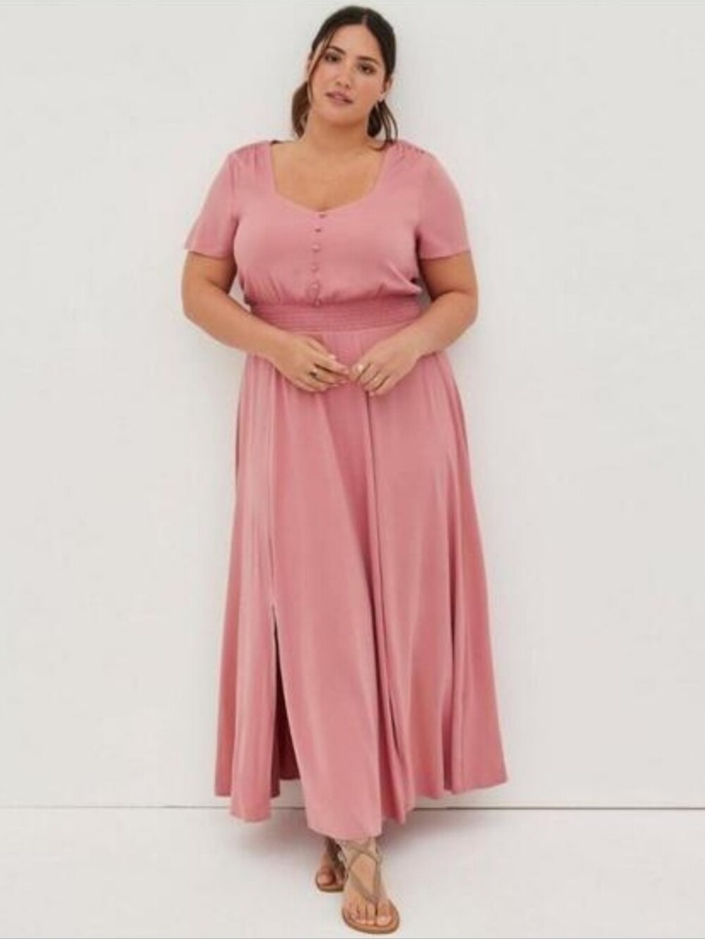 Torrid Dusty Rose Maxi Challis Smocked Waist Dress Plus Size 2x 2